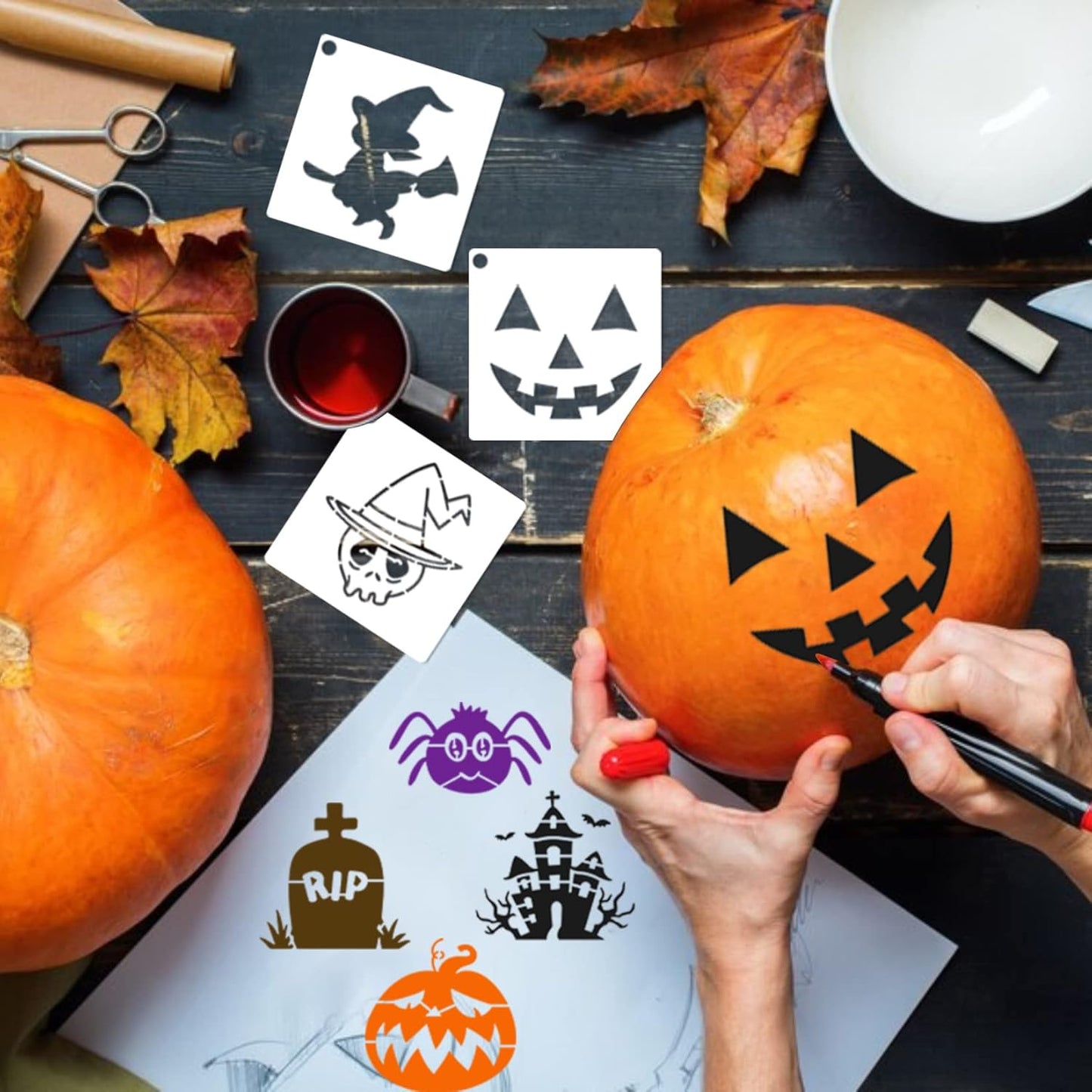 Small Stencils for Painting on Wood Reusable, 3 Inch Reusable Stencil for Craft Ornament Paint Template Stencils for Wall Card Rock Wood Signs Coasters Canvas Home Decor (Halloween)