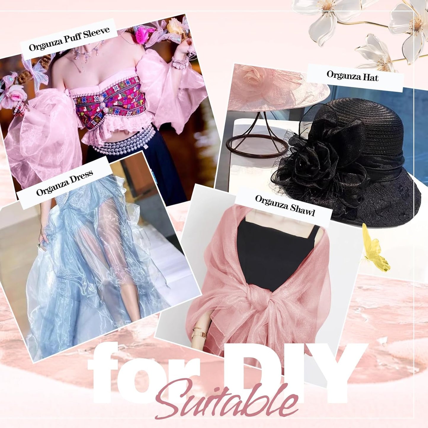 VACVELT Sheer Organza Fabric by The Yard, 60 Inch Wide Rose Gold Organza Fabric Bolt Bridal Sheer Tulle Fabric, Silk Organza Fabric Roll for Wedding Party Decorations Backdrop Curtain (10 Yards)