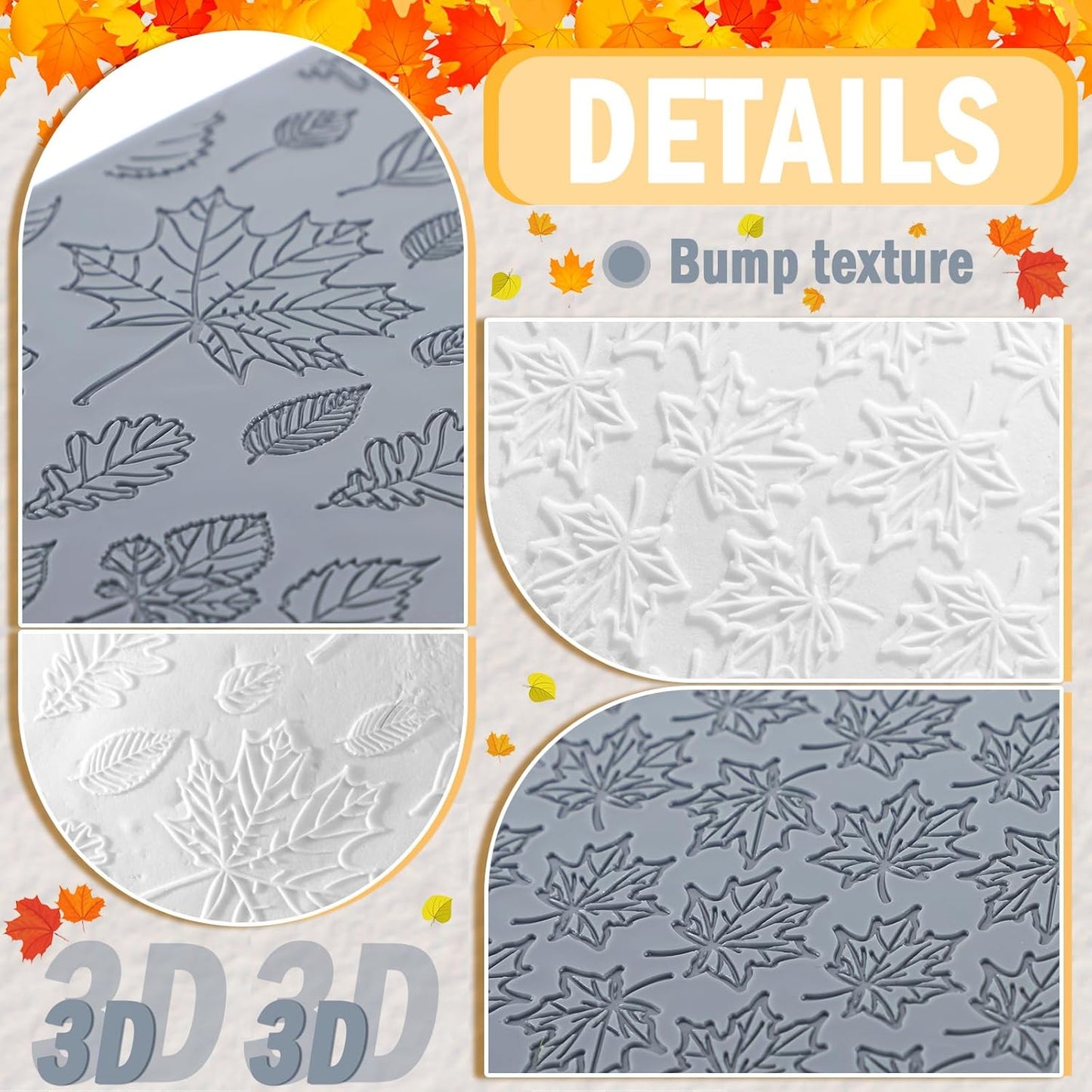 12 Pcs Fall Polymer Clay Texture Sheets Set, Maple Leaves, Pumpkin Miniature Clay Molds Pine Cone Pattern Silicone Polymer Clay Molds for Fall Autumn Thanksgiving Jewelry Earrings Making