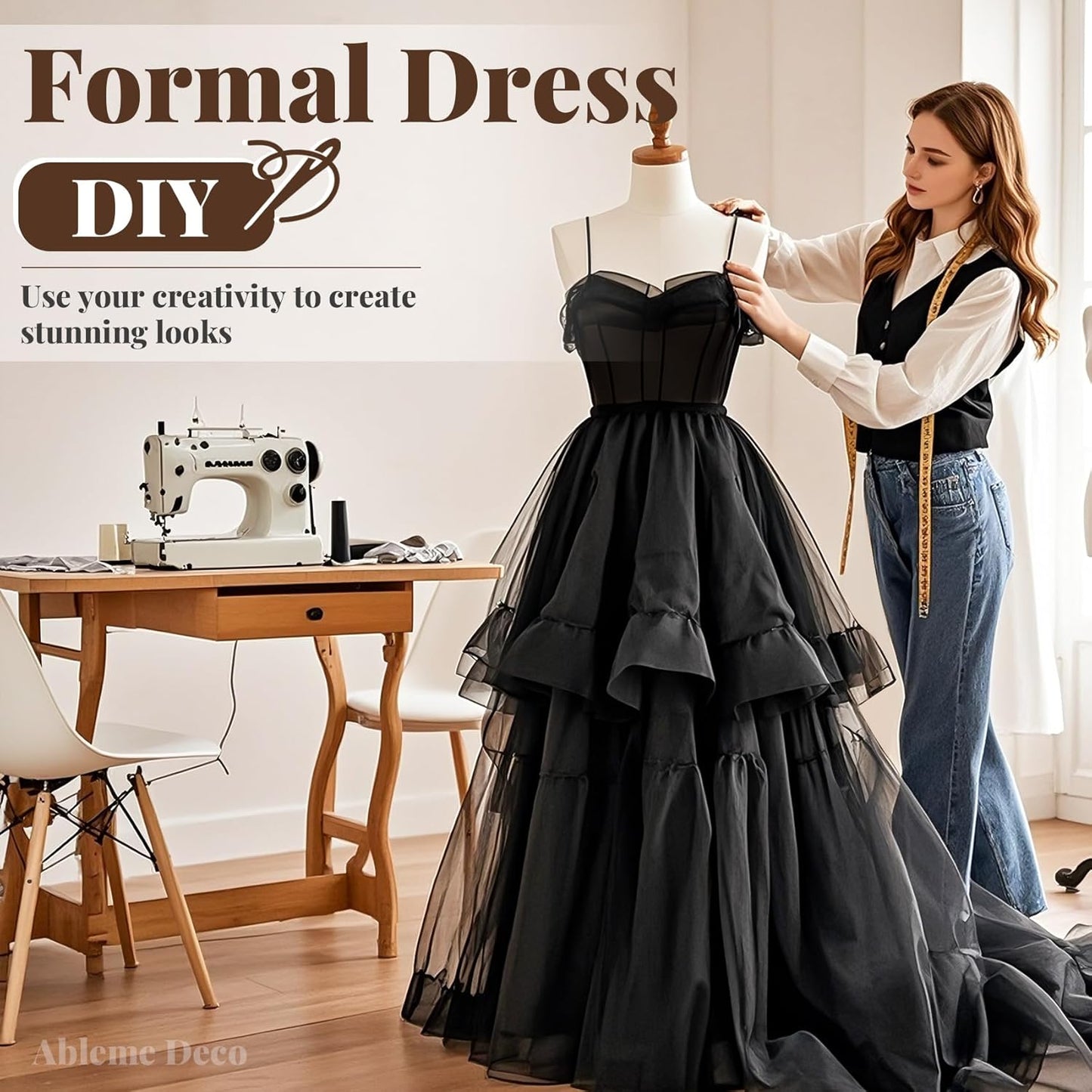 Organza Fabric by The Yard, 60 Inch Wide 3 Yards (9 ft) Long Sheer Fabric for DIY Sewing Projects Wedding Decorations Party Backdrops Curtains (Black)