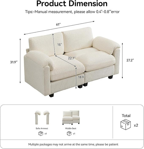 61'' Modular Loveseat Sofa, Extra Deep Seat Cloud Couch - Image 2