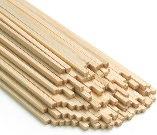 Square Wooden Dowel Rods Wood Sticks for Crafts 1/8"x 12", 100 PCS Square Wood Dowels Wooden Sticks for Crafting, Unfinished Pine Hardwood Sticks for Models Making Miniatures Woodworking Dollhouses