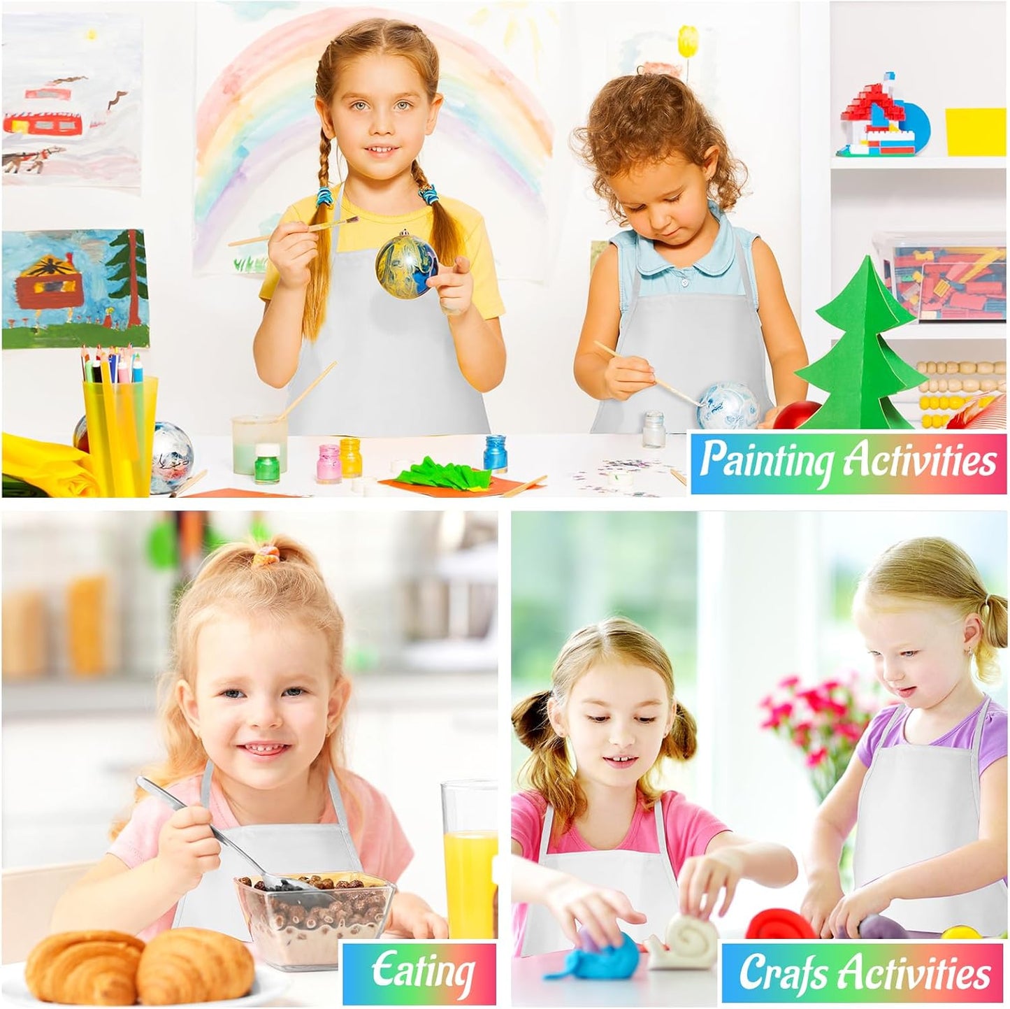 NACHLYNN 10/20/30 Pcs Kids Painting Apron Kid Art Aprons Toddler Paint Apron Smock with 2 Pockets for Cooking Painting Craft