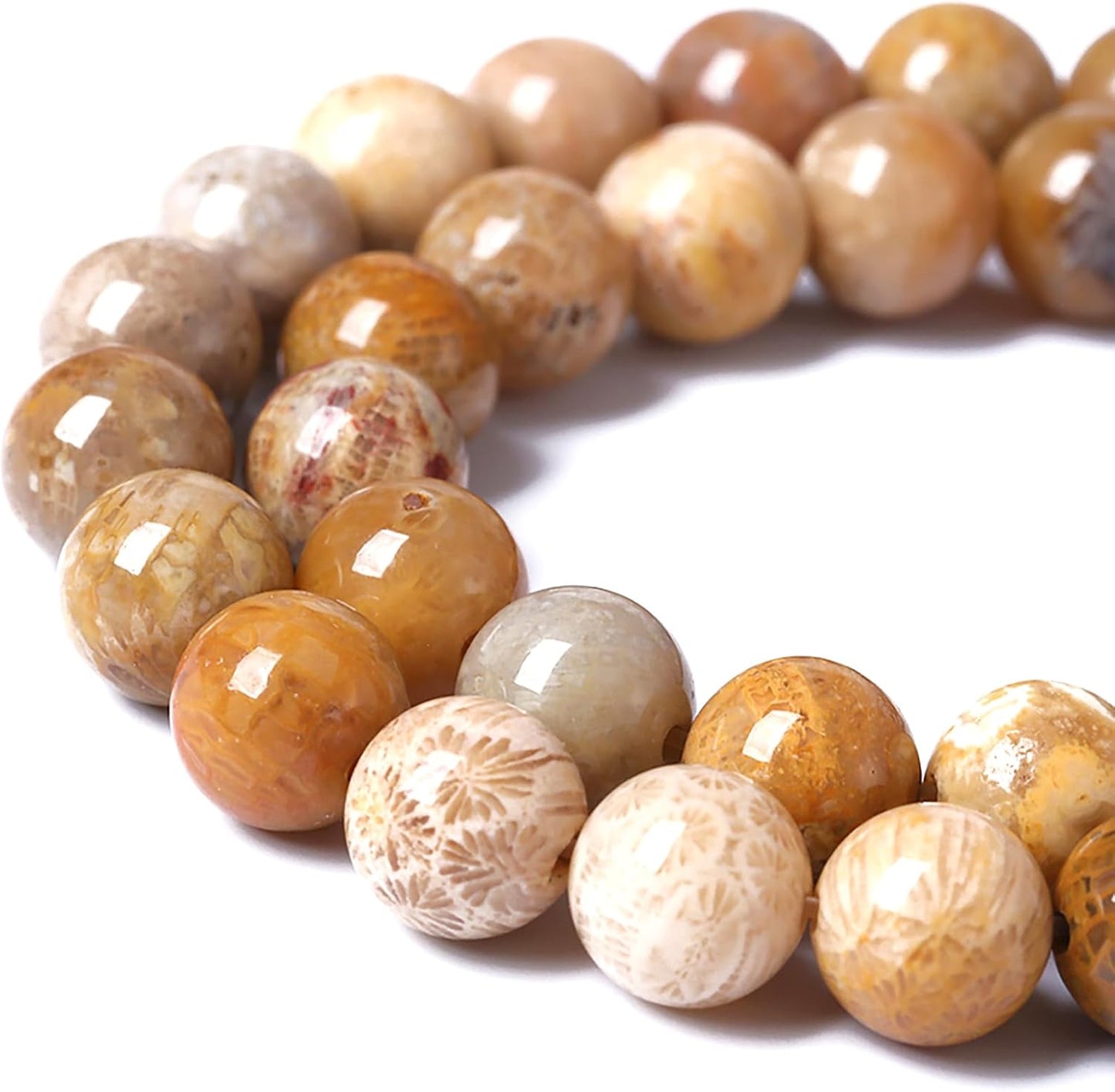 10MM Coral Jade Stone Beads Chrysanthemum Gemstone Round Crystal Energy Jade Beads for Jewelry and Bracelets Making 72pcs 2 Strands 32"
