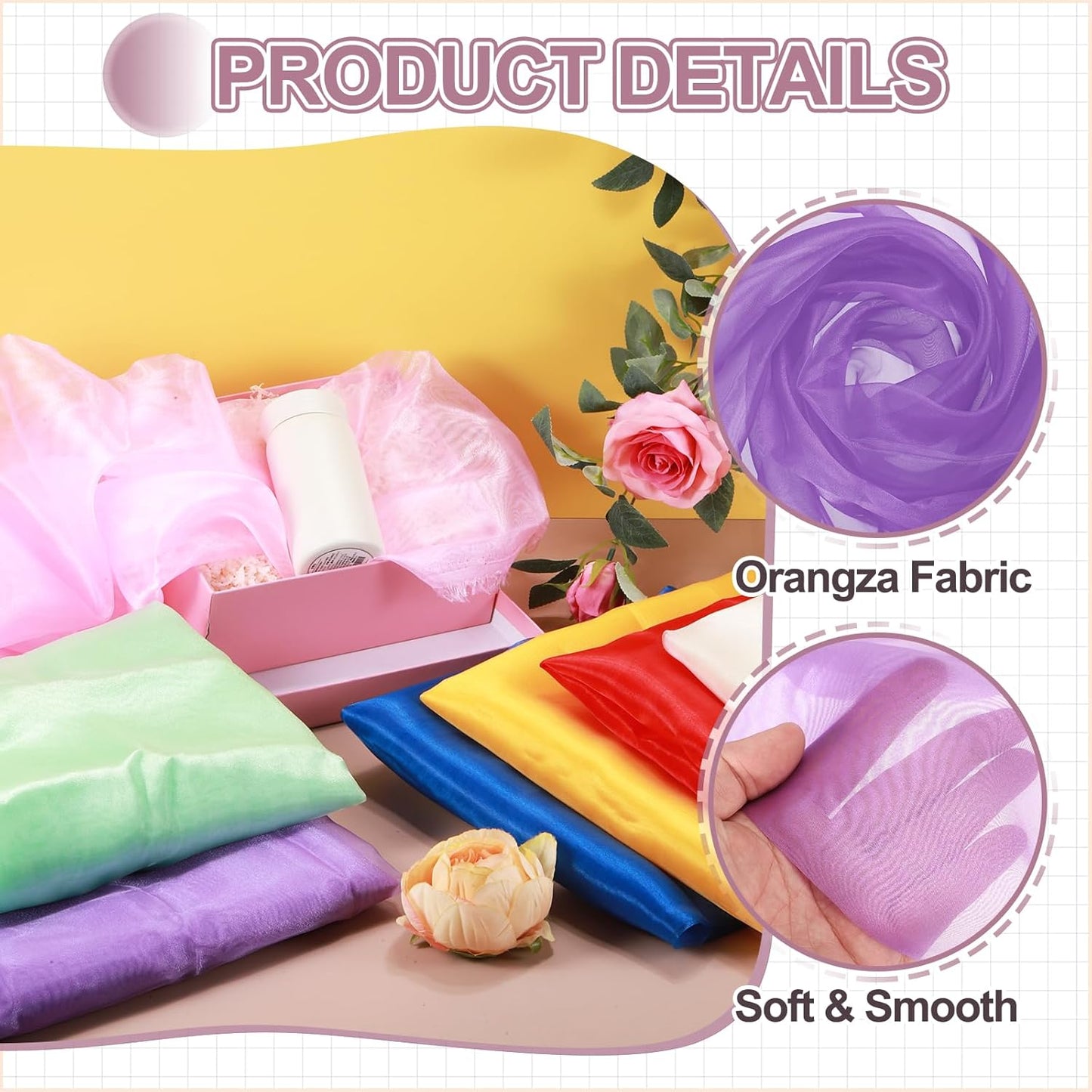 MECCANIXITY Iridescent Sheer Organza Fabric, 10 Yards x 59 Inches Solid Holographic Shiny Fabric Organza Cloth for Wedding, Curtains, Costume, Photo Background, Light Purple