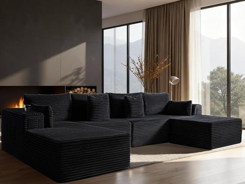 138" Cloud Sectional Couch, Comfort U Shaped Boneless Couch by VYUXWO
