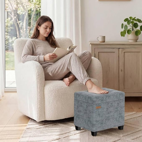 ABHENG Chenille Metal Framed Storage Ottoman, 12.2" D x 16.1" W x 17.7" H - Image 2