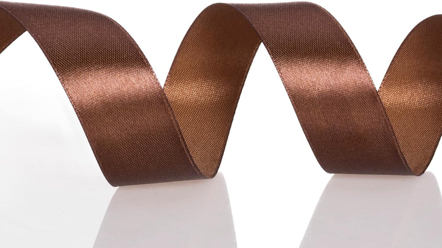 1 Inch Brown Solid Satin Ribbon, 50 Yards Craft Fabric Ribbon for Gift Wrapping Floral Bouquets Wedding Party Decoration