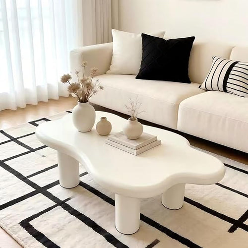 40" Cloud Coffee Table with 4 Round Table Legs, Modern Irregular Center Table by BSYEIO