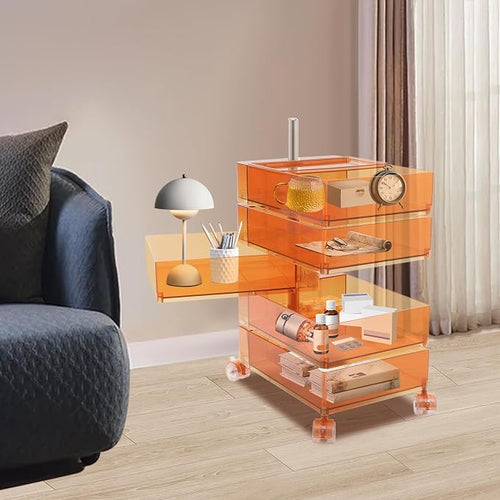 5 Tier Storage Cabinet, 360° Rotating Sofa Side Cabinet, Mobile Bedside Table - Image 2