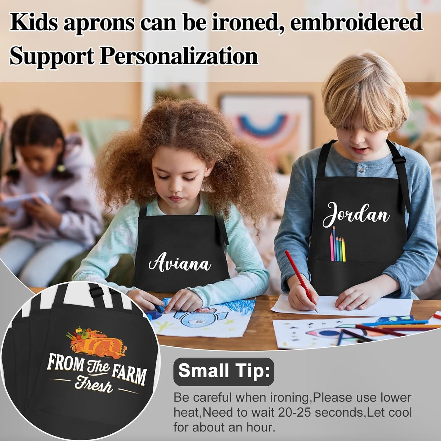 12 Pack Kids Apron Bulk with 2 Pockets Adjustable Chef Art Apron Kids Painting Aprons for Cooking Baking Painting Crafting Grilling Activity（Black）