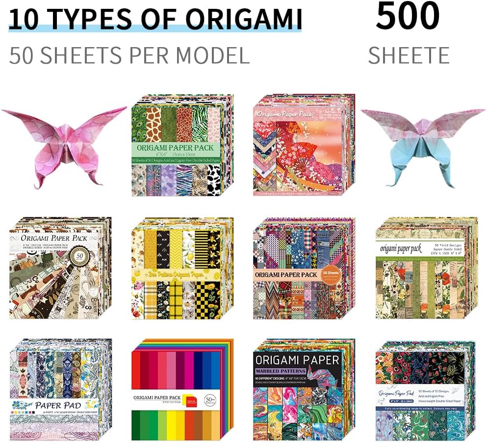 Mifuner 10 Pack/Sets Origami Paper Kit Double Sided 6 Inch Japanese Chiyo Square Easy Fold Arts Crafts Beginner DIY Handwork Origami Papers