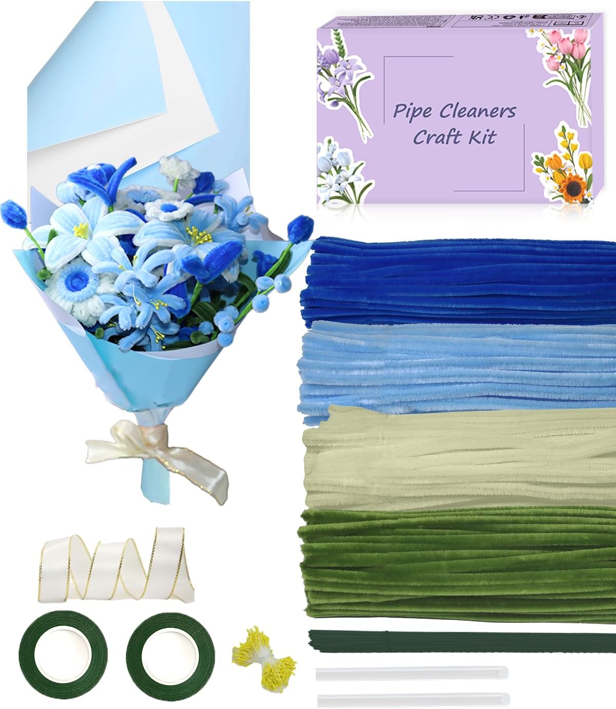 Pipe Cleaners, 400 Pieces Chenille Stems for Flower Bouquet Making, Fuzzy Sticks for DIY Projects, STEM Activities, Length 11.8 inches(30cm), Beginner-Friendly Birthday Gifts for Craft Lovers (Blue)
