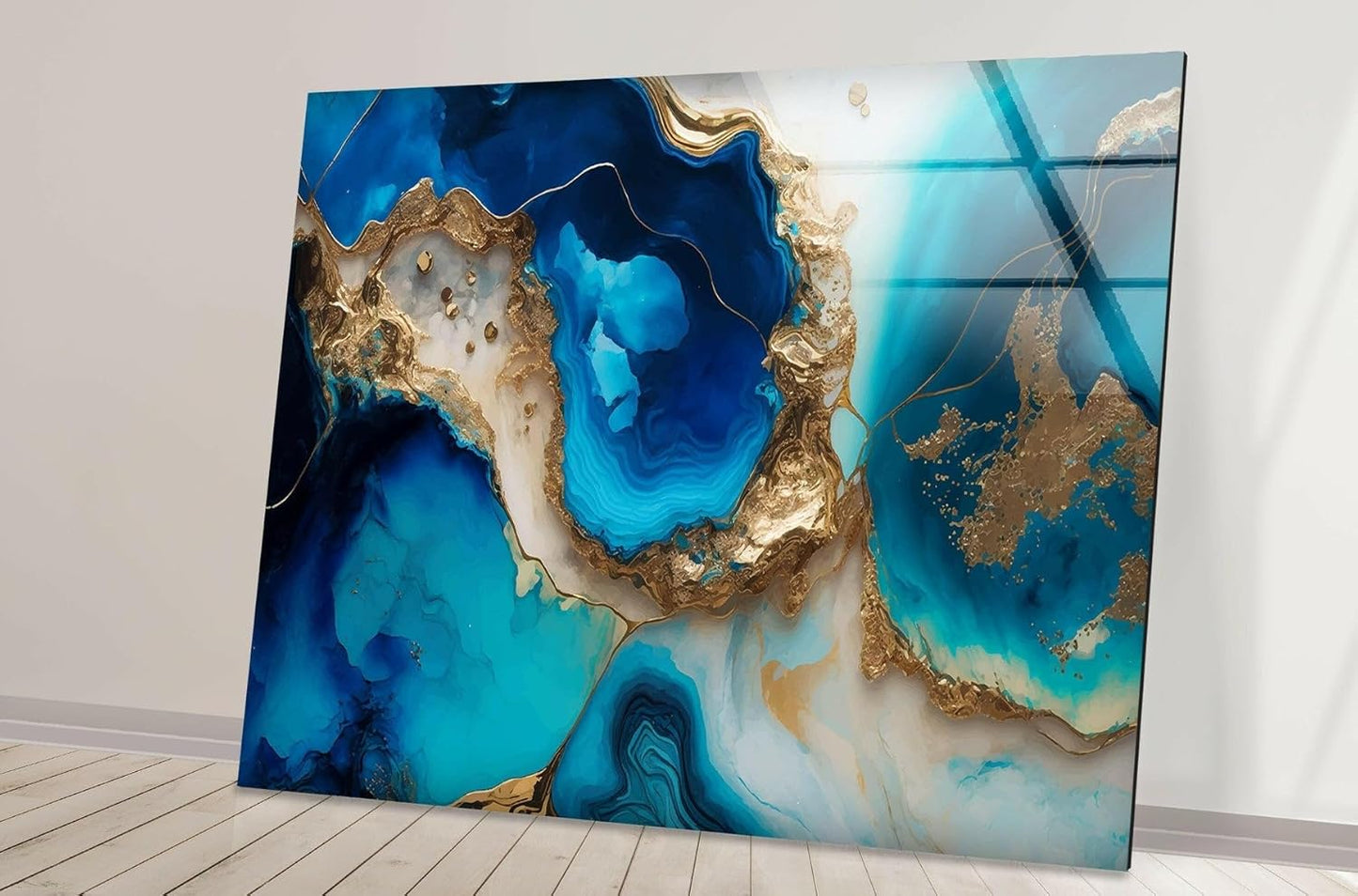 My Photostation.com 60WX40H'' Blue Alcohol ink Glass Wall ArtTempered Glass Printing Wall Decor Large Wall Art Wall Hangings