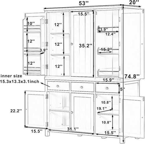 74.8''H High Freestanding Kitchen Pantry, Wooden Kitchen Organizers Cupboard - Image 2