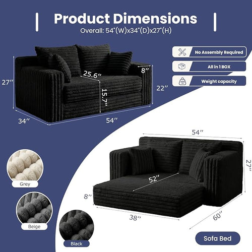 3-in-1 Convertible Sofa Bed: Boneless Loveseat Sleeper & Folding Couch Bed - Image 2