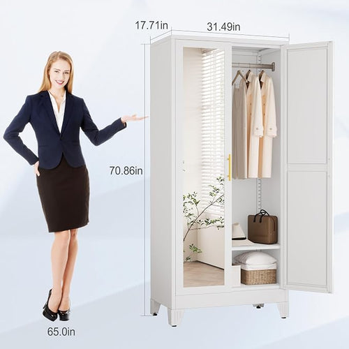 71" Metal Armoire Wardrobe Closet, Steel Clothing Storage Cabinet - Image 2
