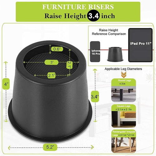 4 Pack Furniture Risers 4 Inch, Bed Risers Heavy Duty - Image 2