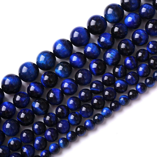 Natural Stone Lapis Blue Tiger Eye Beads Round Loose Spacer Beads for Jewelry Making DIY Bracelet Necklace 10mm 38pcs