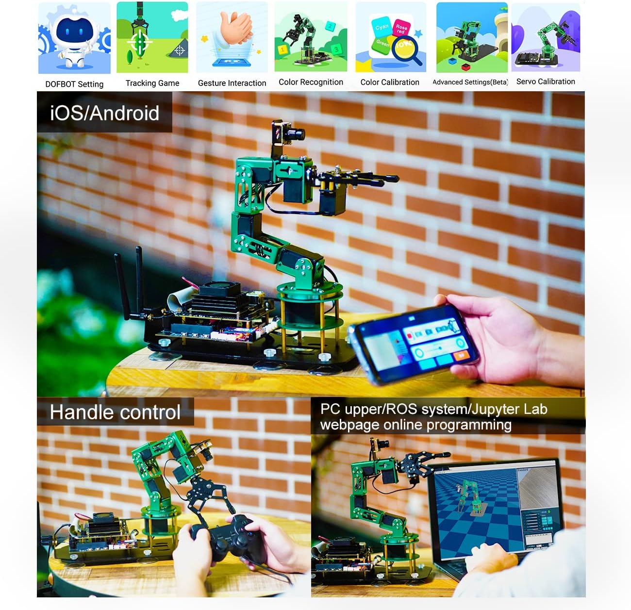 Yahboom Robot Arm Kit 6DOF for Jetson Nano 4GB AI Programmable Electronic DIY Robot Hand Building with Camera for Adults ROS (Nano-DOFBOT Without Nano)