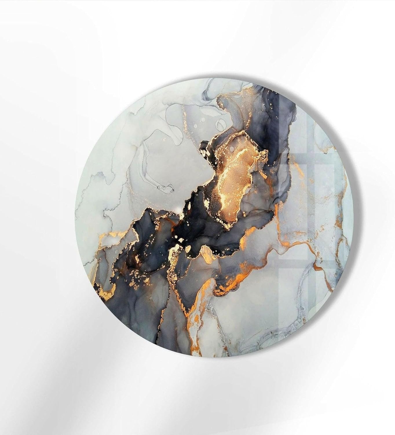 My Photostation.com 24''(60cm) Diameter Gold Details Gray Marble Round Glass Wall Art Tempered Glass Printing Wall Decor Large Wall Art Wall Hangings