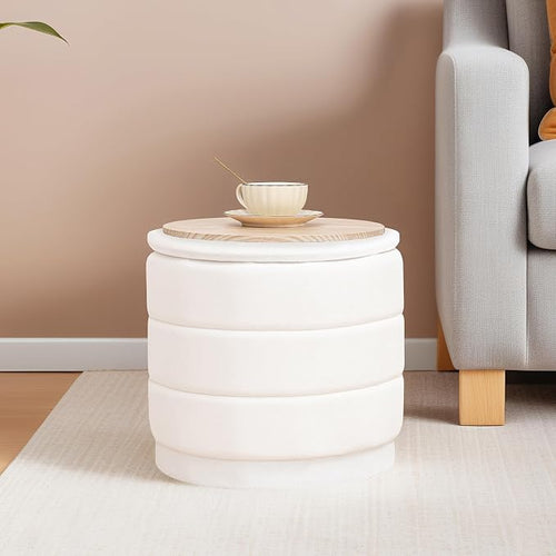 15" Upholstered Round Velvet Ottoman by CAIPINFUL