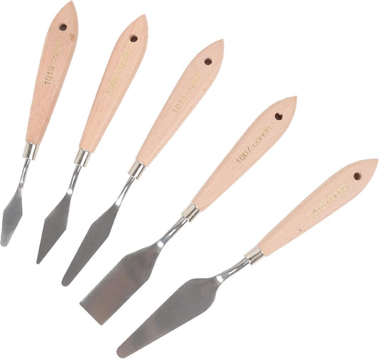 CONDA Artist Palette Knife Set - 5 Pieces Painting Knives for Acrylic, Flexible Stainless Steel Spatula Pallet knife for Mixing Color, Spreading, Applying Oil Paint on Canvases, Wood Handles