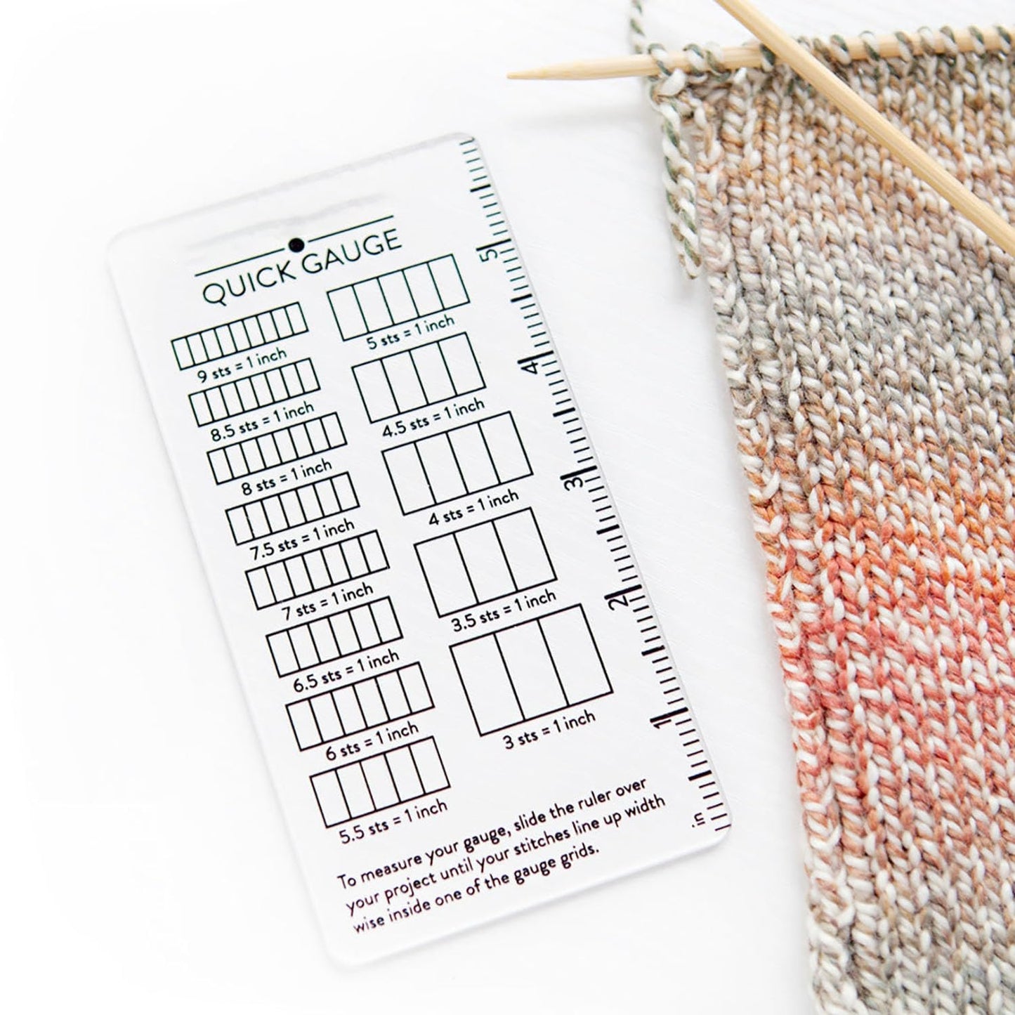 Quick Gauge Ruler, Gauge Ruler for Knitting and Crochet, Scarf Keychain Knitting No Counting Needed, Slide Sewing Rulers and Guides for Fabric Stitch Measuring Crochet Tool(2pcs)