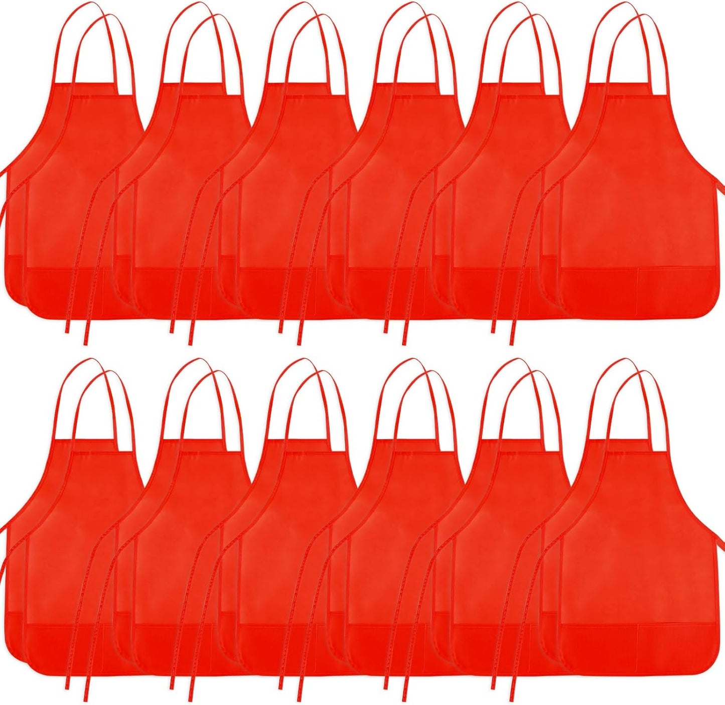 24 Pieces Red Kids Painting Aprons Kids Art Aprons with 2 Roomy Pockets Kids Aprons for Art Painting Activity Kitchen Crafts