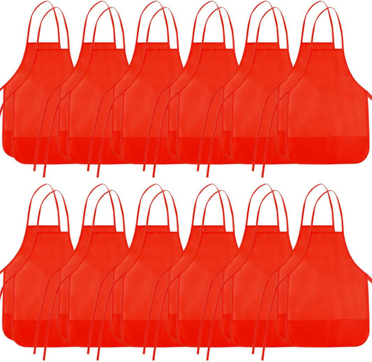 24 Pieces Red Kids Painting Aprons Kids Art Aprons with 2 Roomy Pockets Kids Aprons for Art Painting Activity Kitchen Crafts