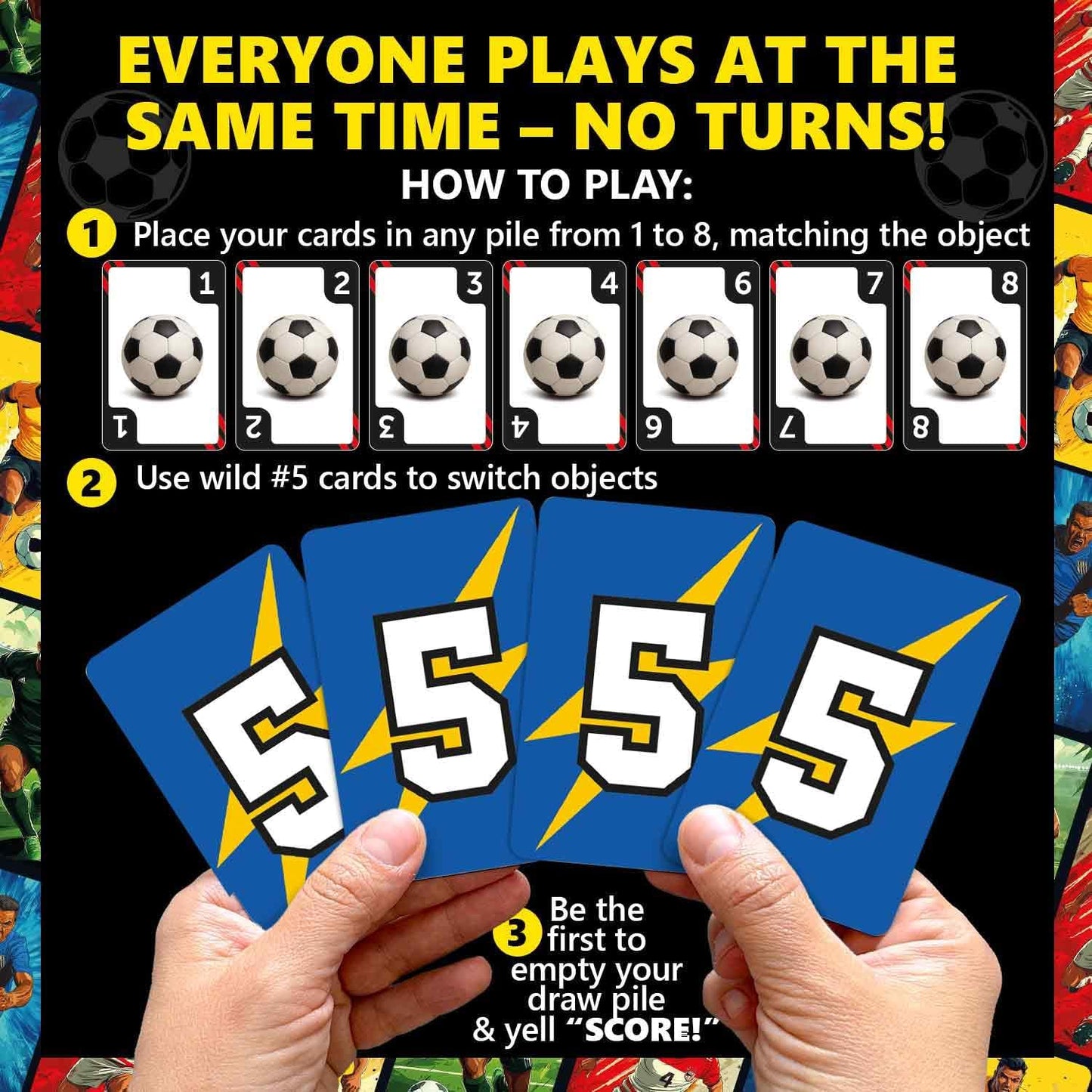 QUOKKA Soccer Fast-Paced Card Game for Kids & Adults – 128 Cards & Easy Rules – Quick & Fun Matching Game – 2-4 Players – Ages 8+ – Perfect for Family Games Night, Travel and Parties