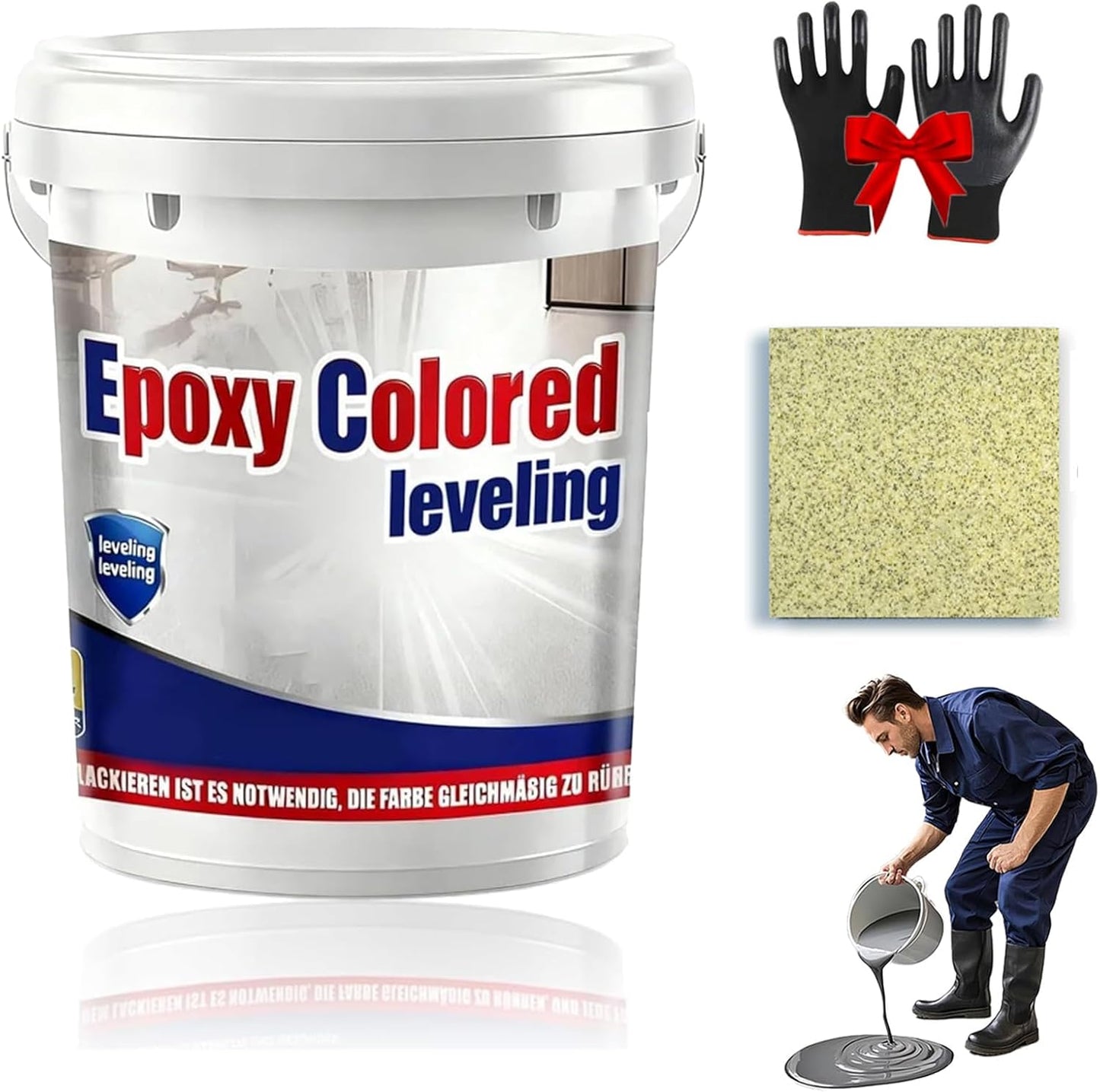 Epoxy Floor Paint, Epoxy Colored Sand Floor Paint, High-Gloss Marble Effect Self-Leveling Coating, Waterproof, Non-Slip, Ultra-Durable for Garage, Basement, Wood Floors (Yellow,44 lb)
