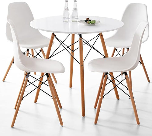 5-Piece Round Dining Table Set, Small 31.5" Kitchen Table Chairs Set of 4 Space by LECAFURHL