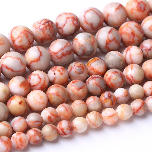 60PCS 6MM Red Network Stone Beads Energy Healing Beads for DIY Jewelry Bracelet Necklace Making for Jewelry Making 15Inch
