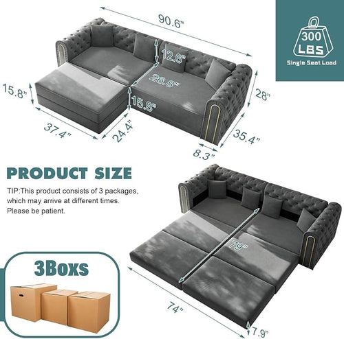 90.6'' Velvet Folding Floor Sofa Bed - Image 2