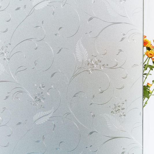 Mikomer Privacy Window Film Etched Flowers Static Cling Glass Door Film, Non Adhesive Heat Control Anti UV Window Cling for Office and Home Decoration,17.5 inches by 118 inches