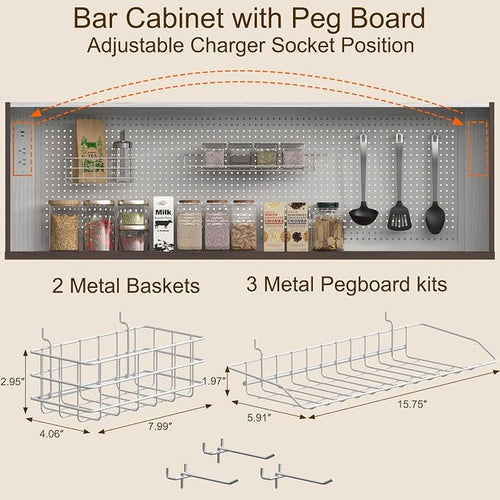 71" Pantry Cabinet with Pegboard, Movable Charging Station & Arched Door Cabinet - Image 2