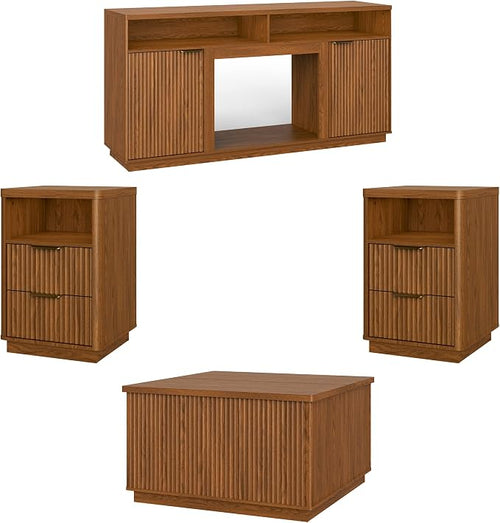 4-Piece Fluted Living Room Set Includes 31.5" Fluted Lift Top Coffee Table by PATIOCHIC