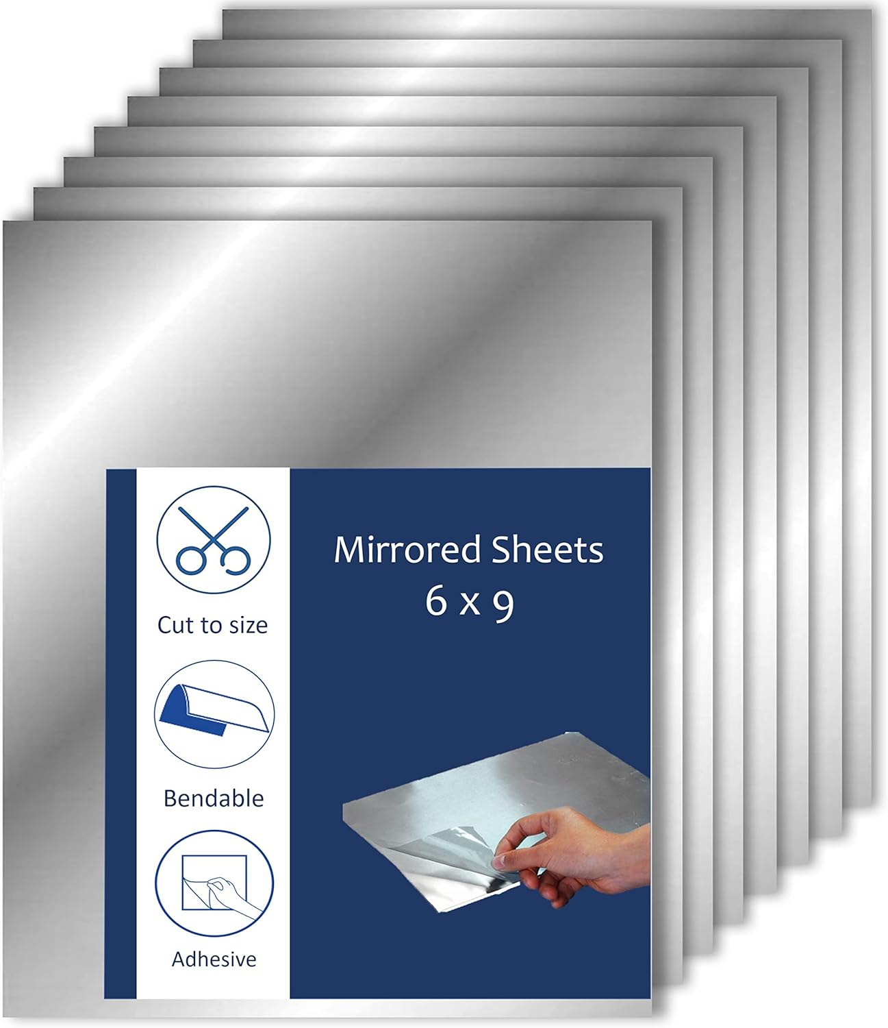 Adhesive Mirror Sheet 6 x 9 Inches Flexible Mirrors Sheets (8 Pack) | Non-Glass Self Adhesive Stick on Mirror Tiles | Cut Mirror Paper to Size, Peel and Stick, Great for Crafts and Mirror Wall