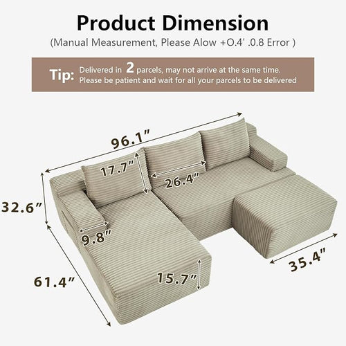 96" Cloud Sectional Couch U-Shaped Chaise - Image 2