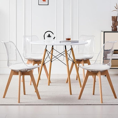 5-Piece Round Dining Table Set, Small Kitchen Table Chairs Set of 4 Space by LECAFURHL