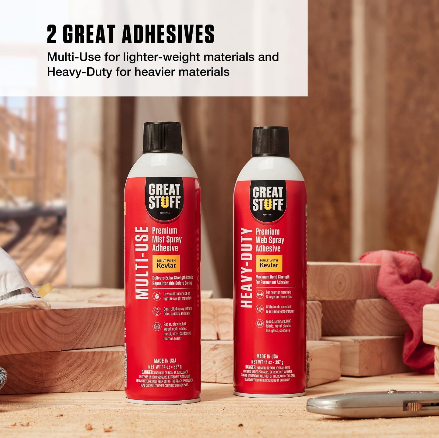 Great Stuff™ Heavy-Duty/Multi-Use Adhesive 2-Pack - 14 oz - Aerosol
