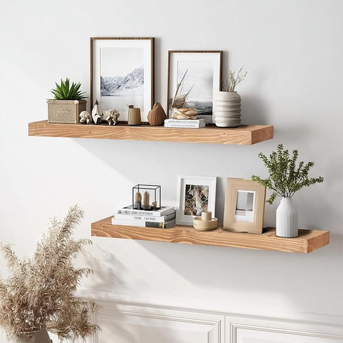 36x8x1.6 inch Floating Shelves Set of 2 – Solid Wood Rustic Oak Wall Mounted - Image 2