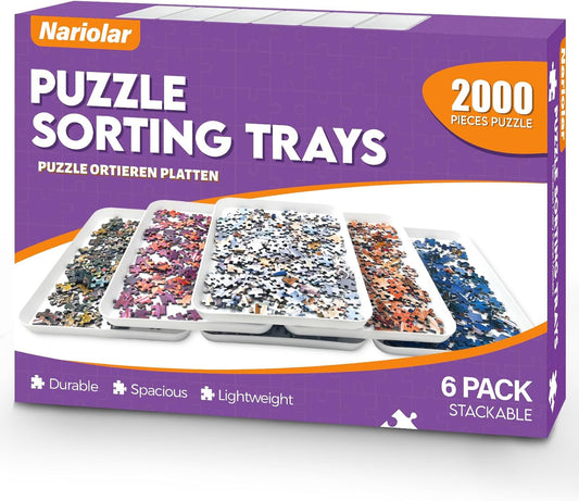 11.5 x 8.3 in Puzzle Sorting Trays Stackable, 6-Pack Puzzle Piece Sorter Trays for 1000/1500/2000 Pieces