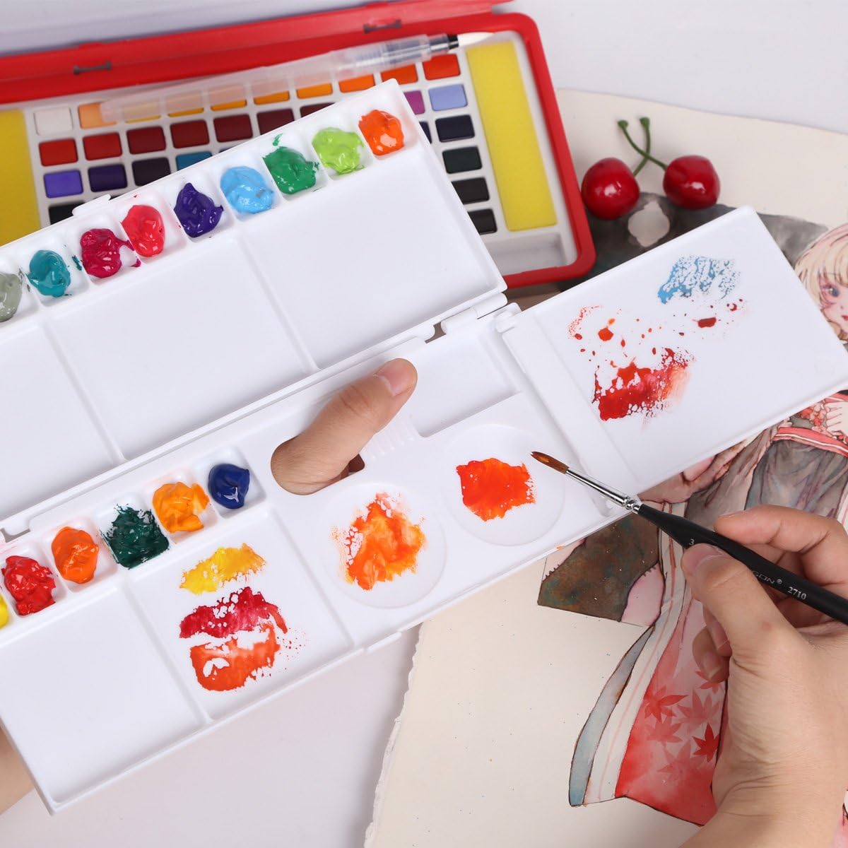 Transon Aritst Paint Palette Box 26 Wells for Watercolor, Gouache, Acrylic and Oil Paint with 1 Paint Brush