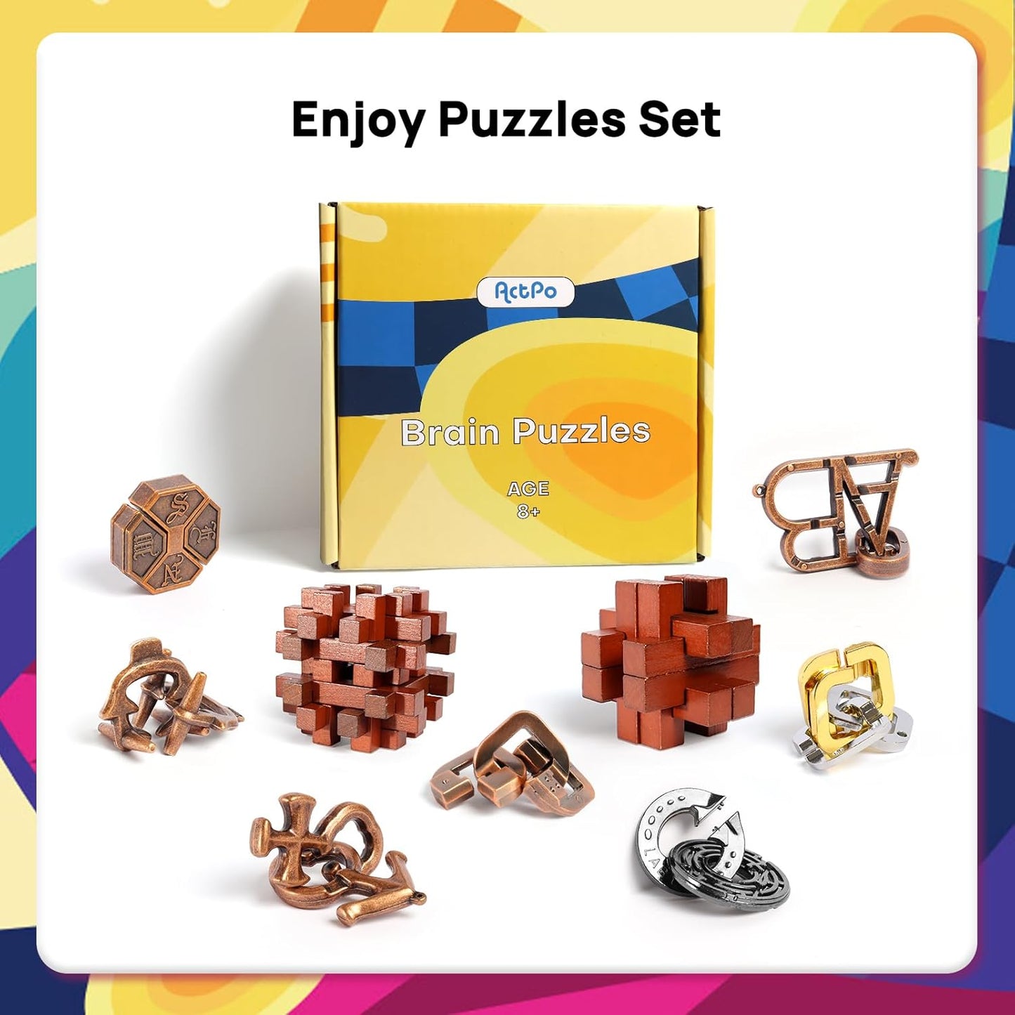 9pcs Difficulty Puzzles Gift for Adults, Teens, and Kids Brain Teaser Puzzles Game Desk Toys