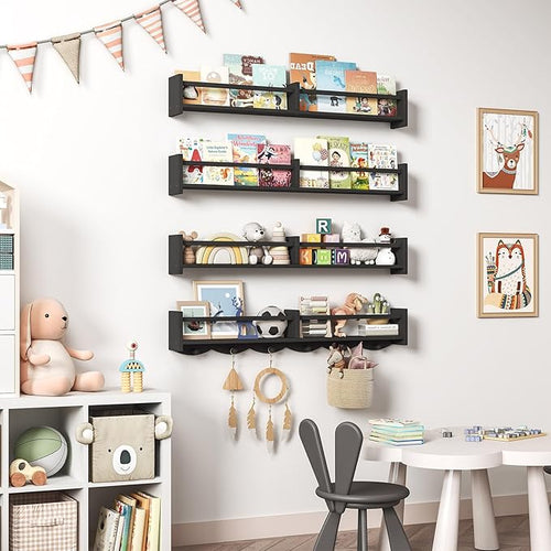 34Inch Nursery Bookshelves, Wall Floating Shelf Kids Coat Rack - Image 2