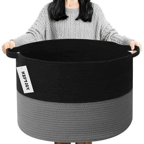 90L Extra Large Blanket Basket, Woven Laundry Basket Hamper by HZFTJOY