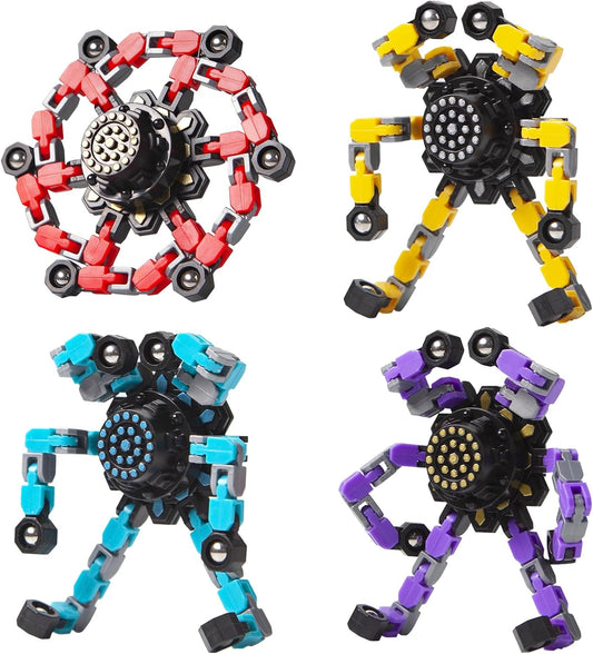 Transformable Fidget Spinners Toys 4 Pcs for Kids and Adults Stress Relief Sensory Toys for Boys and Girls Fingertip Gyros for Party Favors Chrismas Stocking Stuffers Bulk for Teens