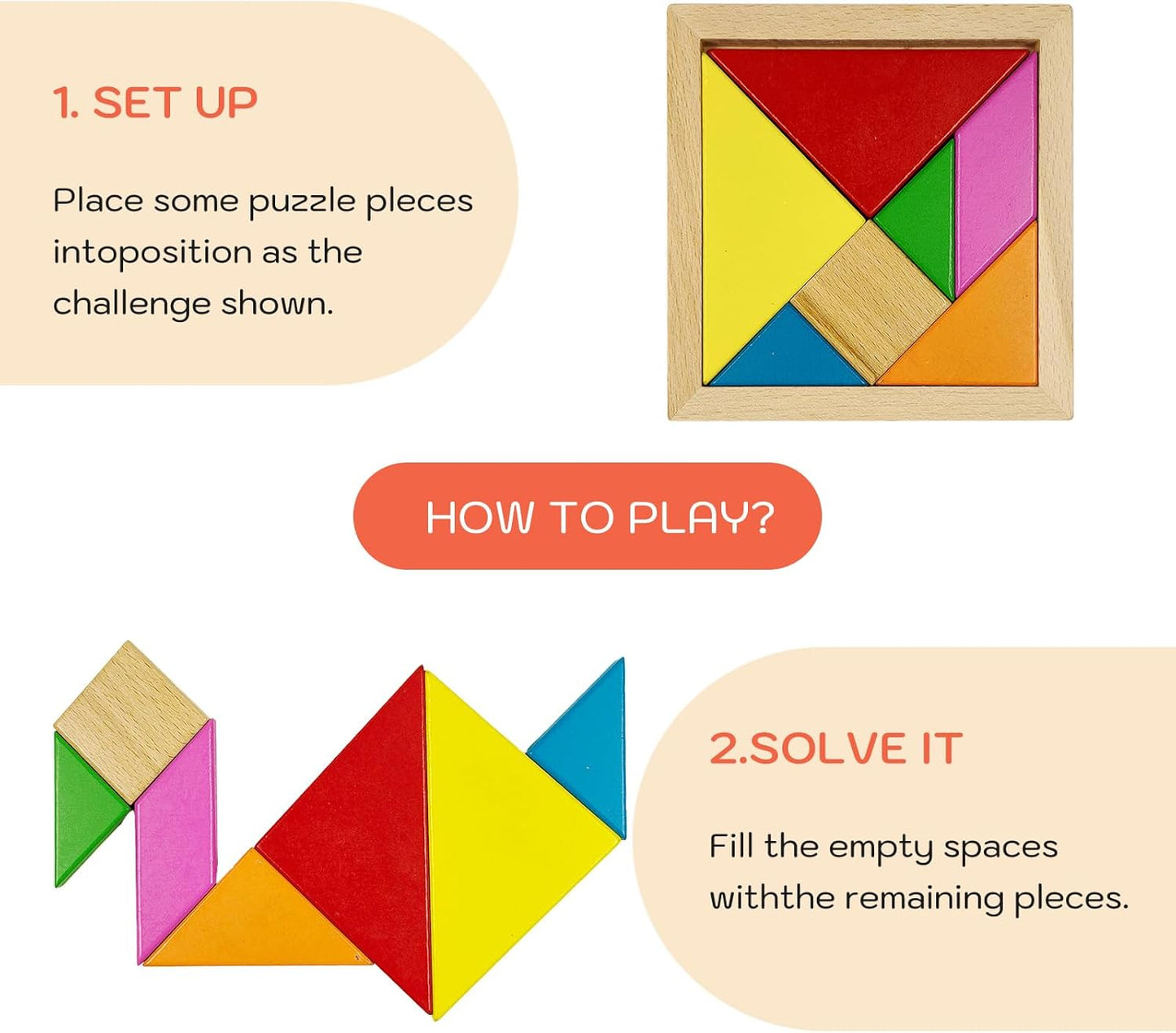 6 PCS Wooden Tangrams Puzzles for Kids, Wooden Hexagon Toddlers Puzzles Block Geometric Brain Teaser Wood Puzzle Tangram Logic IQ Toy Gifts for All Ages Boys Girls Adults Intelligence